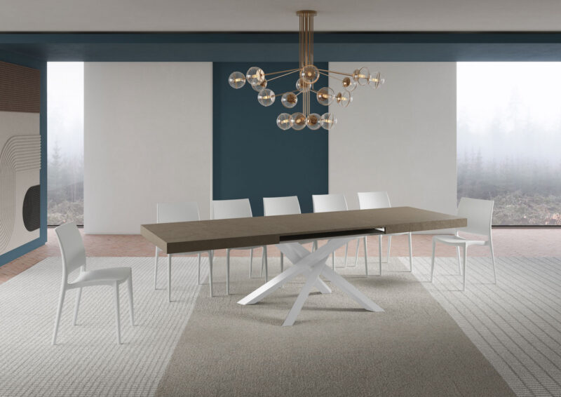 Tavolo allungabile 180/284x90 cm Volantis tortora gambe bianche - immagine 3