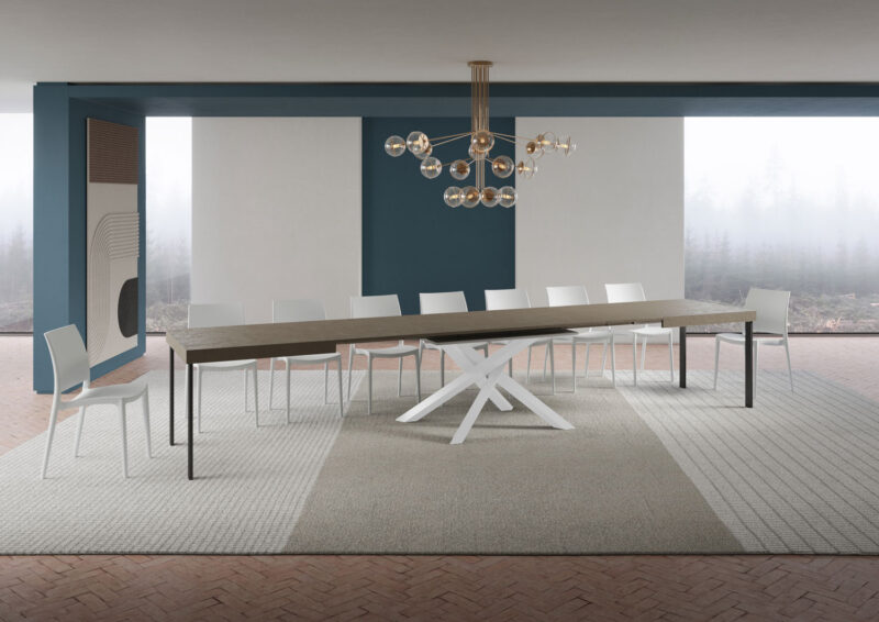 Tavolo allungabile 200/460x90 cm Volantis tortora gambe bianche - immagine 4