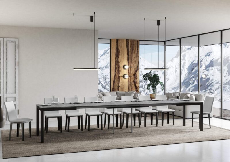 Tavolo allungabile 120/380x90 cm Everyday Evolution cemento telaio e gambe antracite - immagine 4