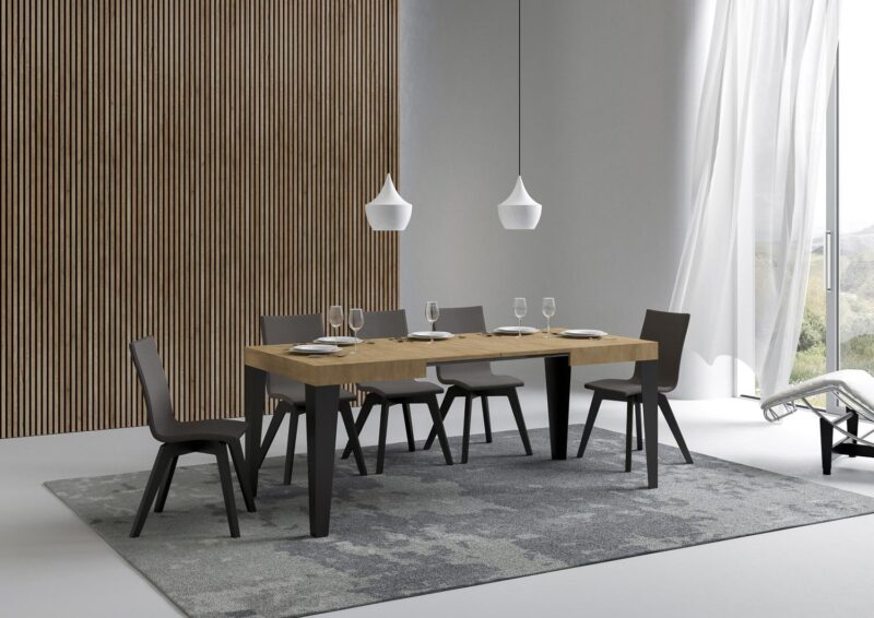 Tavolo allungabile 120/204x80 cm Flame quercia natura gambe antracite - immagine 3