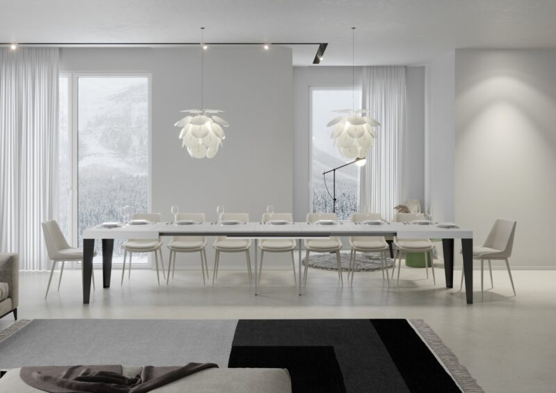Tavolo allungabile 200/460x90 cm Flame bianco frassino gambe antracite - immagine 4