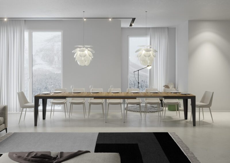 Tavolo allungabile 180/440x90 cm Flame Evolution quercia natura telaio e gambe antracite - immagine 4