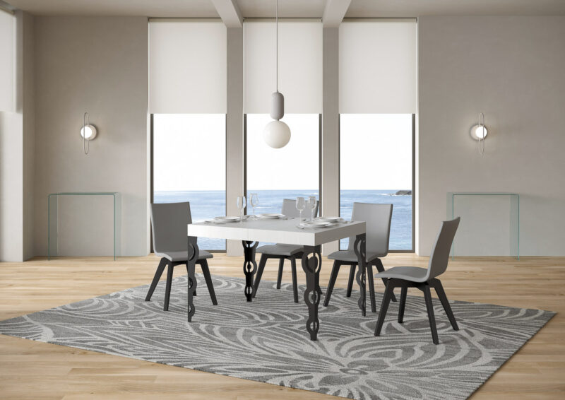 Tavolo allungabile 110/194x70 cm Karamay bianco frassino gambe antracite - immagine 2