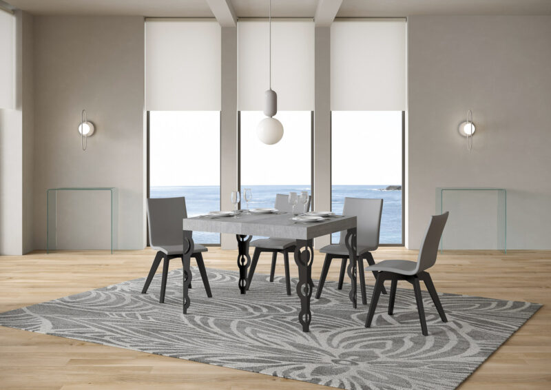 Tavolo allungabile 110/194x70 cm Karamay cemento gambe antracite - immagine 2