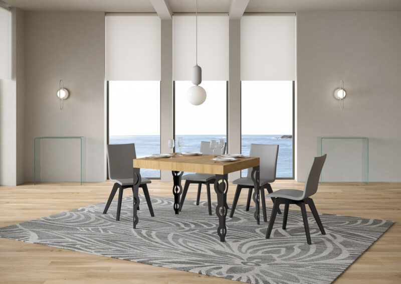 Tavolo allungabile 120/204x80 cm Karamay quercia natura gambe antracite - immagine 2