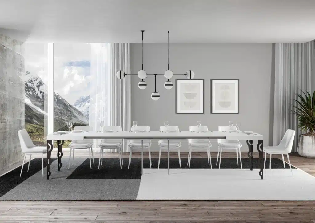 Tavolo allungabile 140/400x90 cm Karamay bianco frassino gambe antracite - foto 4