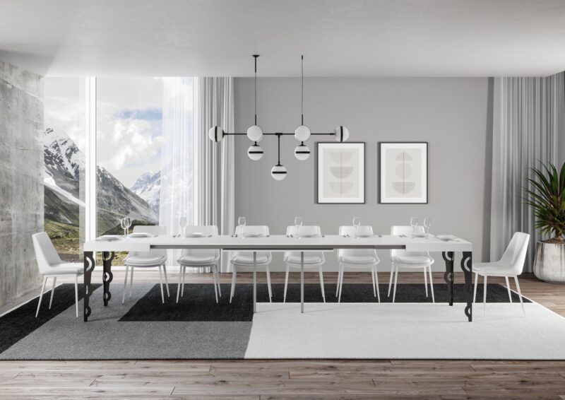 Tavolo allungabile 200/460x90 cm Karamay bianco frassino gambe antracite - immagine 4