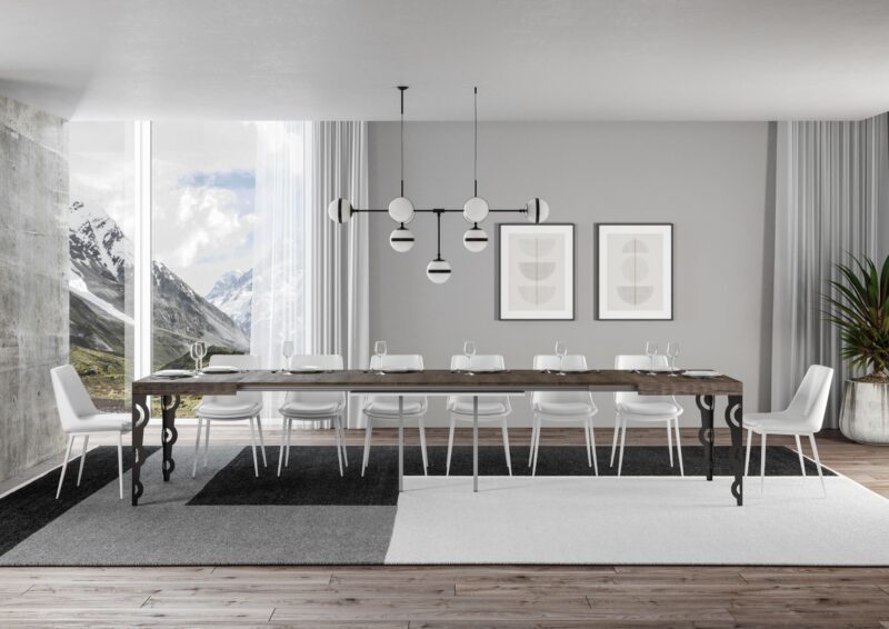 Tavolo allungabile 200/460x90 cm Karamay noce gambe antracite - immagine 4