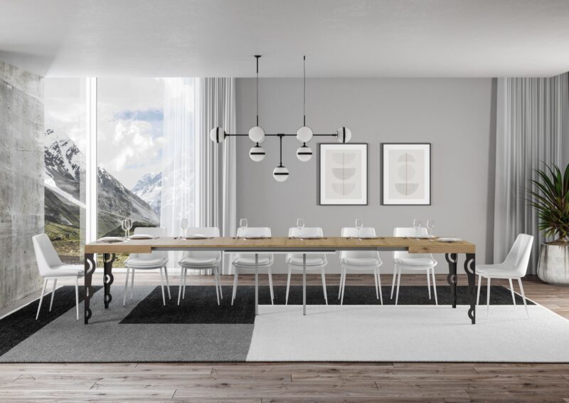 Tavolo allungabile 200/460x90 cm Karamay quercia natura gambe antracite - immagine 4