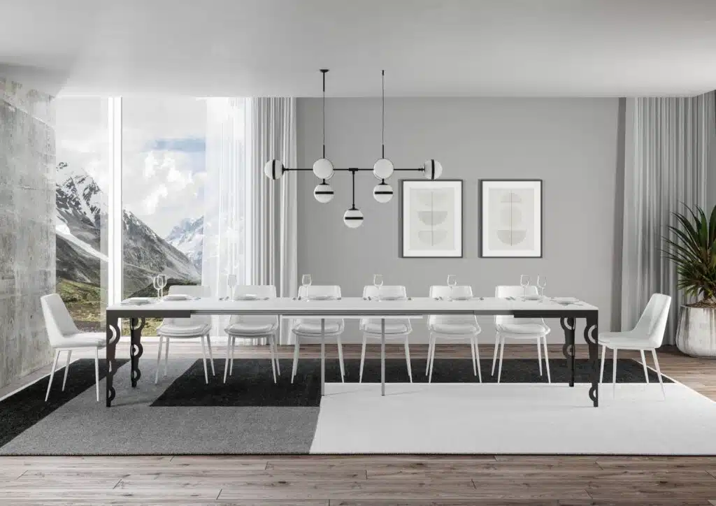 Tavolo allungabile 120/380x90 cm Karamay Evolution bianco frassino telaio e gambe antracite - foto 4