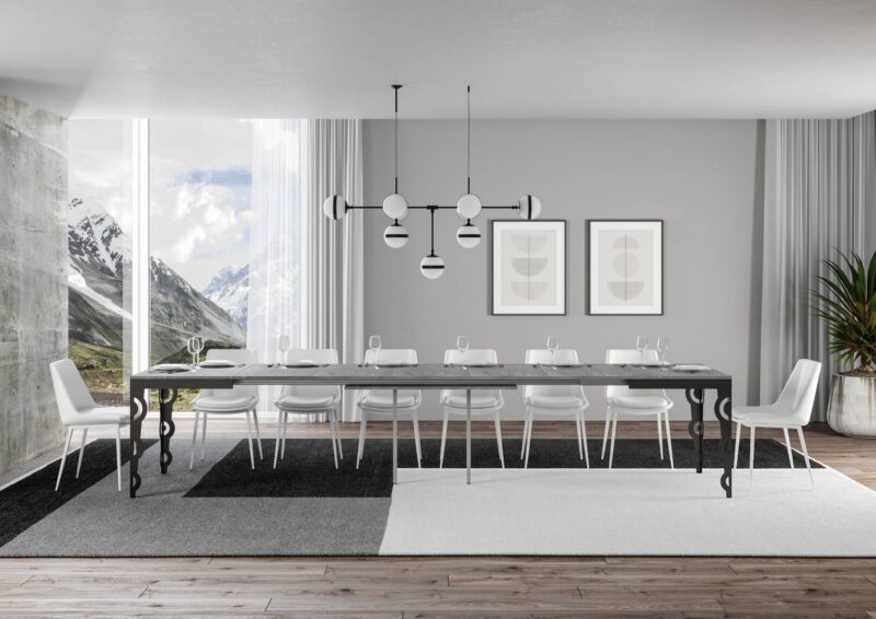 Tavolo allungabile 180/440x90 cm Karamay Evolution cemento telaio e gambe antracite - immagine 4