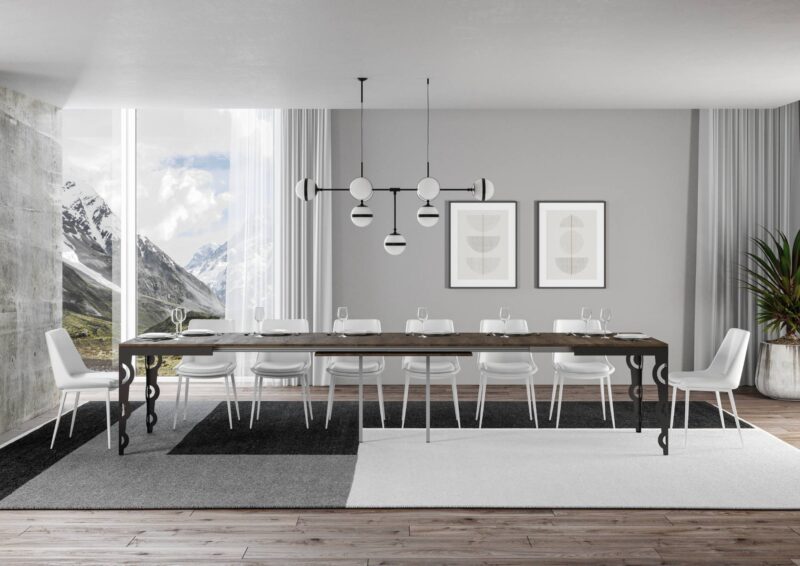 Tavolo allungabile 180/440x90 cm Karamay Evolution noce telaio e gambe antracite - immagine 4