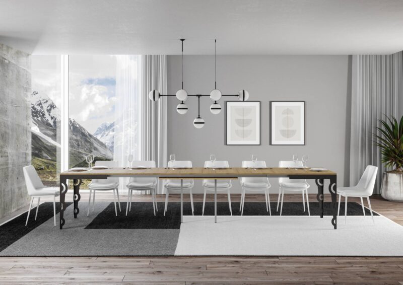 Tavolo allungabile 180/440x90 cm Karamay Evolution quercia natura telaio e gambe antracite - immagine 4