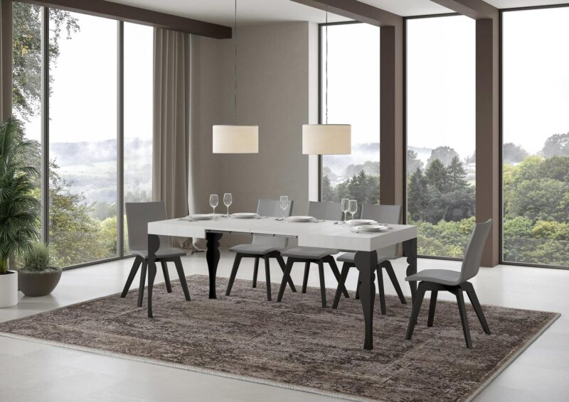 Tavolo allungabile 120/204x80 cm Paxon bianco frassino gambe antracite - immagine 3
