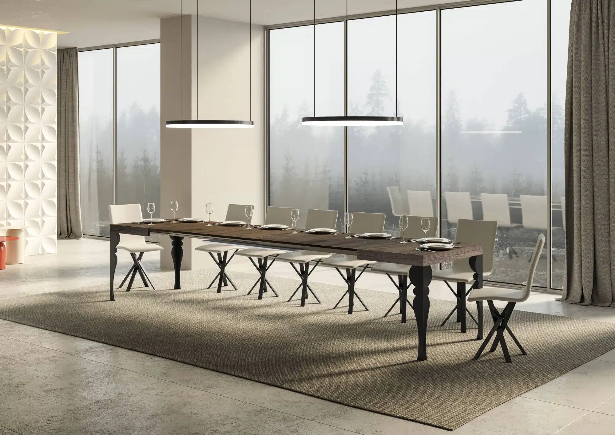 Tavolo allungabile 120/380x90 cm Paxon noce gambe antracite - immagine 4