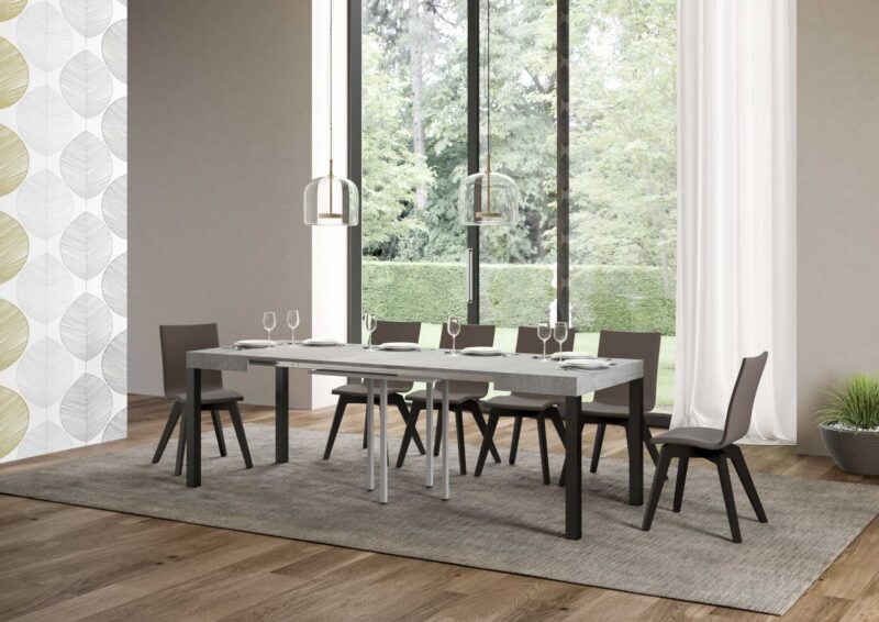 Tavolo allungabile 90/246x90 cm Everyday cemento gambe antracite - immagine 3