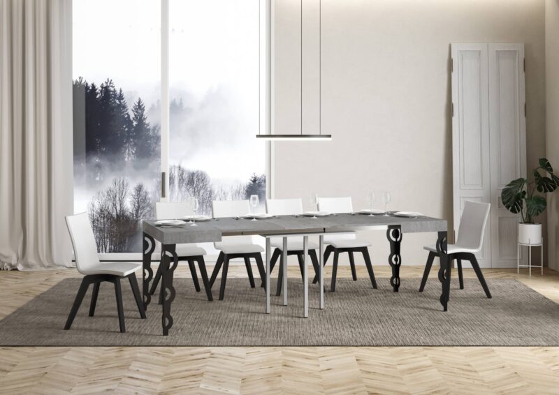 Tavolo allungabile 90/246x90 cm Karamay cemento gambe antracite - immagine 3