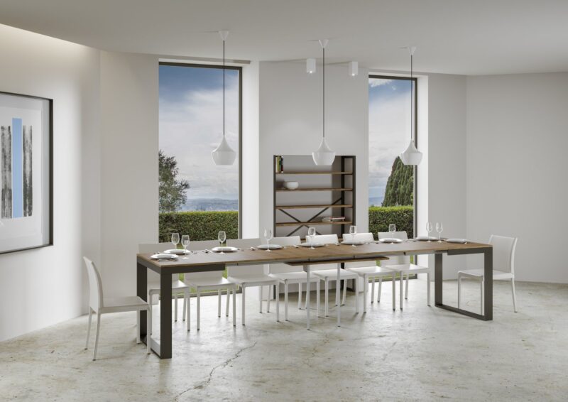 Tavolo allungabile 160/420x90 cm Tecno Evolution noce telaio e gambe antracite - immagine 4