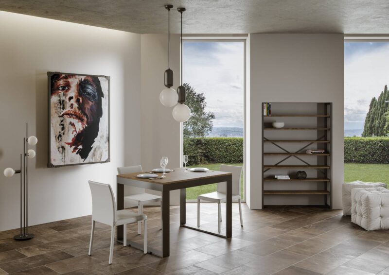 Tavolo allungabile 120/224x90 cm Tecno Evolution noce telaio e gambe antracite - immagine 2