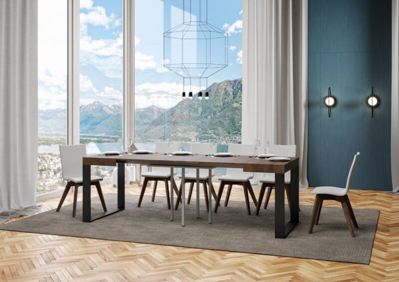 Tavolo allungabile 90/246x90 cm Tecno noce gambe antracite - immagine 3