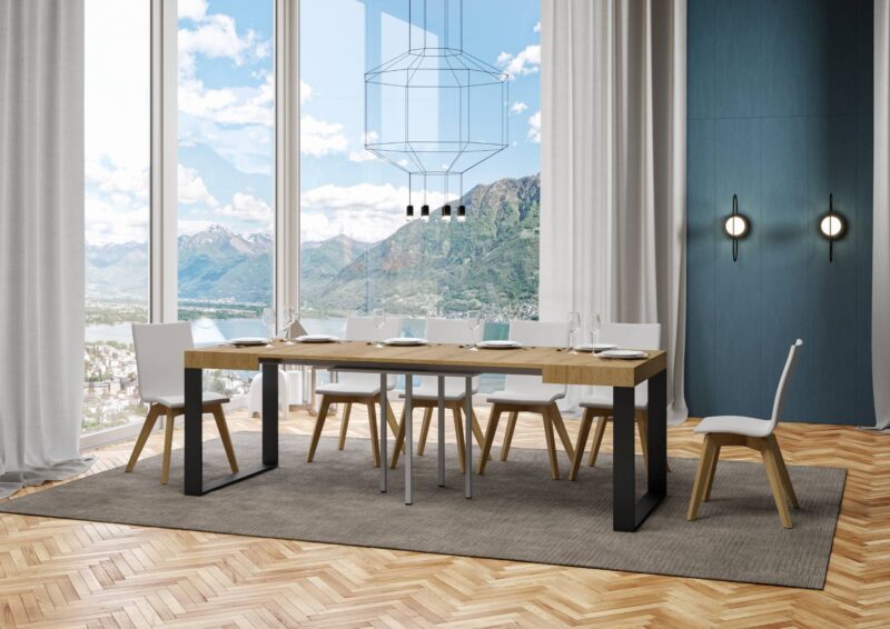 Tavolo allungabile 90/246x90 cm Tecno quercia natura gambe antracite - immagine 3