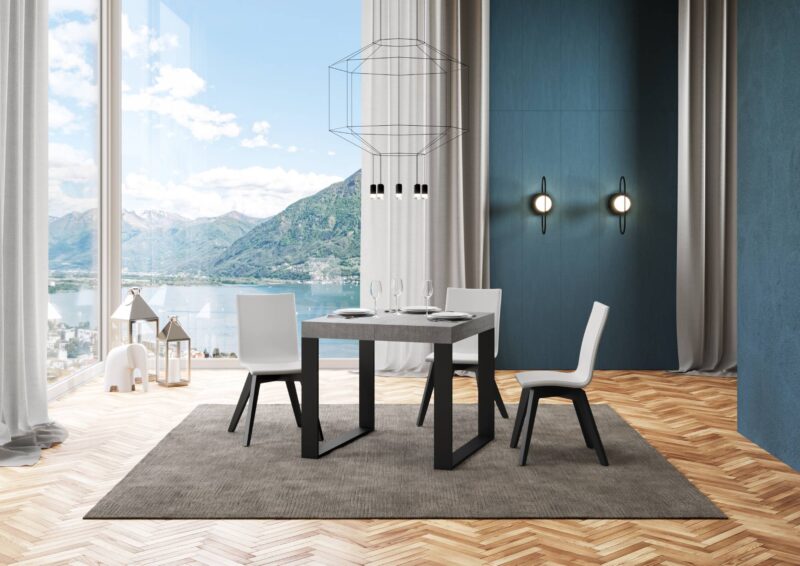 Tavolo allungabile 90/246x90 cm Tecno Premium cemento gambe antracite - immagine 2