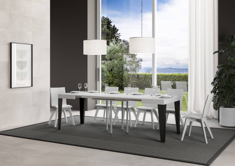 Tavolo allungabile 90/246x90 cm Flame bianco frassino gambe antracite - immagine 3