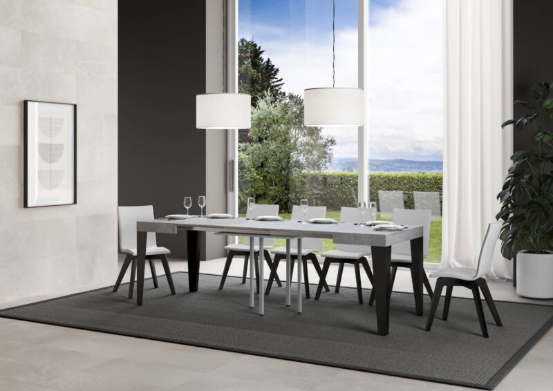 Tavolo allungabile 90/246x90 cm Flame cemento gambe antracite - immagine 3
