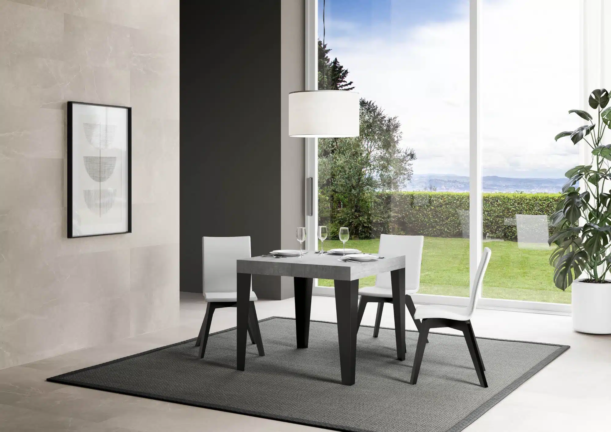 Tavolo allungabile 90/246x90 cm Flame Premium cemento gambe antracite - immagine 2