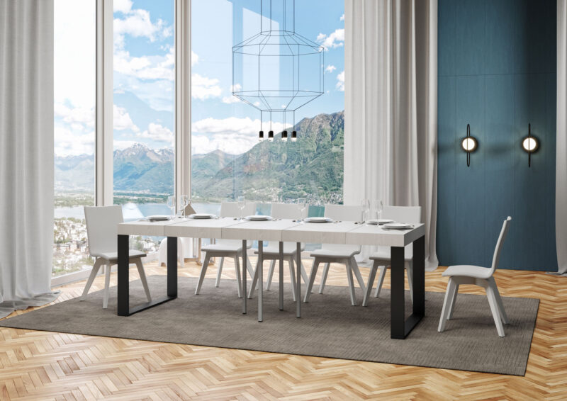 Tavolo allungabile 90/246x90 cm Tecno Premium bianco frassino gambe antracite - immagine 3