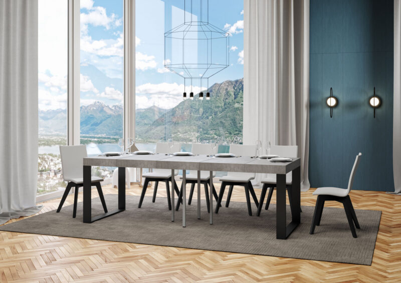 Tavolo allungabile 90/246x90 cm Tecno Premium cemento gambe antracite - immagine 3