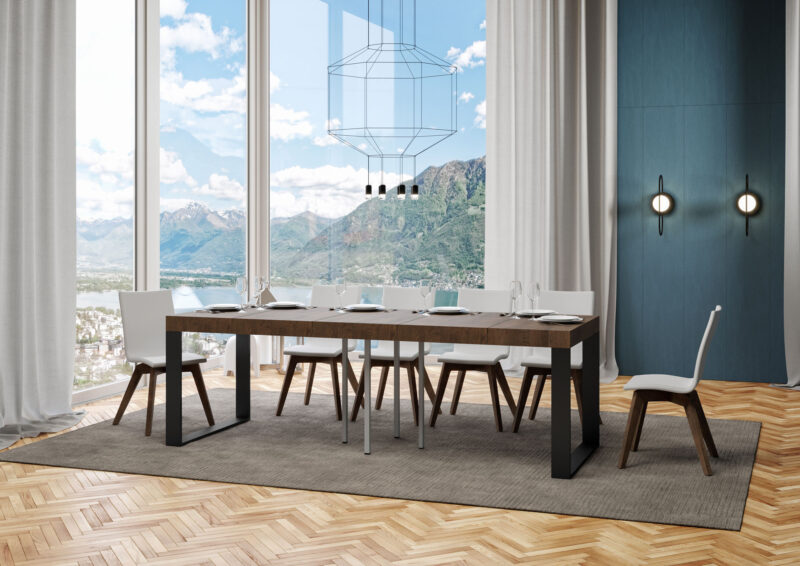 Tavolo allungabile 90/246x90 cm Tecno Premium noce gambe antracite - immagine 3