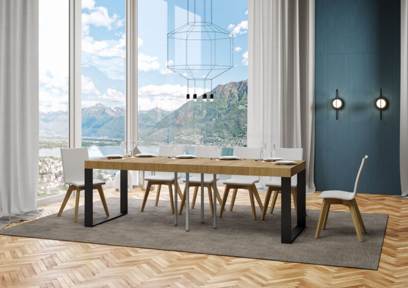 Tavolo allungabile 90/246x90 cm Tecno Premium quercia natura gambe antracite - immagine 3