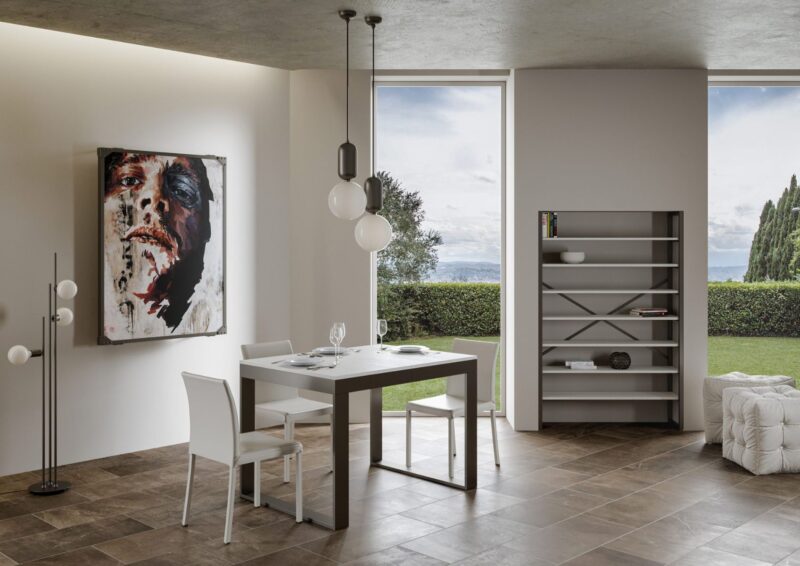 Tavolo allungabile 120/380x90 cm Tecno Evolution bianco frassino telaio e gambe antracite - immagine 2