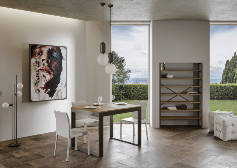 Tavolo allungabile 120/380x90 cm Tecno Evolution quercia natura telaio e gambe antracite - immagine 2