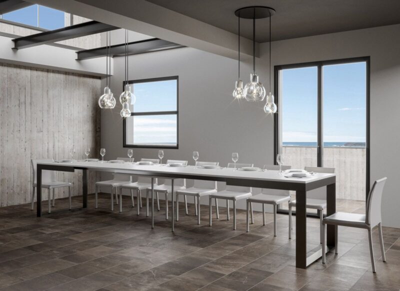 Tavolo allungabile 180/440x90 cm Tecno Evolution bianco frassino telaio e gambe antracite - immagine 5