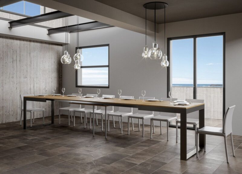 Tavolo allungabile 180/440x90 cm Tecno Evolution quercia natura telaio e gambe antracite - immagine 5