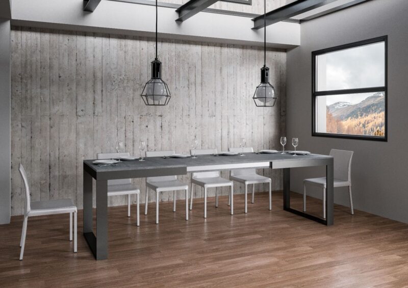Tavolo allungabile 180/284x90 cm Tecno Evolution cemento telaio e gambe antracite - immagine 4
