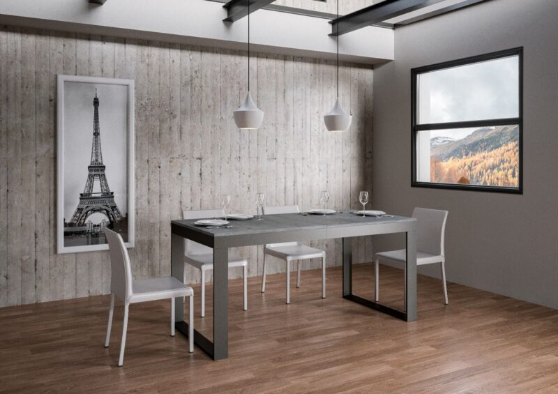 Tavolo allungabile 180/284x90 cm Tecno Evolution cemento telaio e gambe antracite - immagine 2