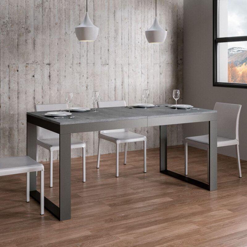 Tavolo allungabile 180/284x90 cm Tecno Evolution cemento telaio e gambe antracite - immagine 3