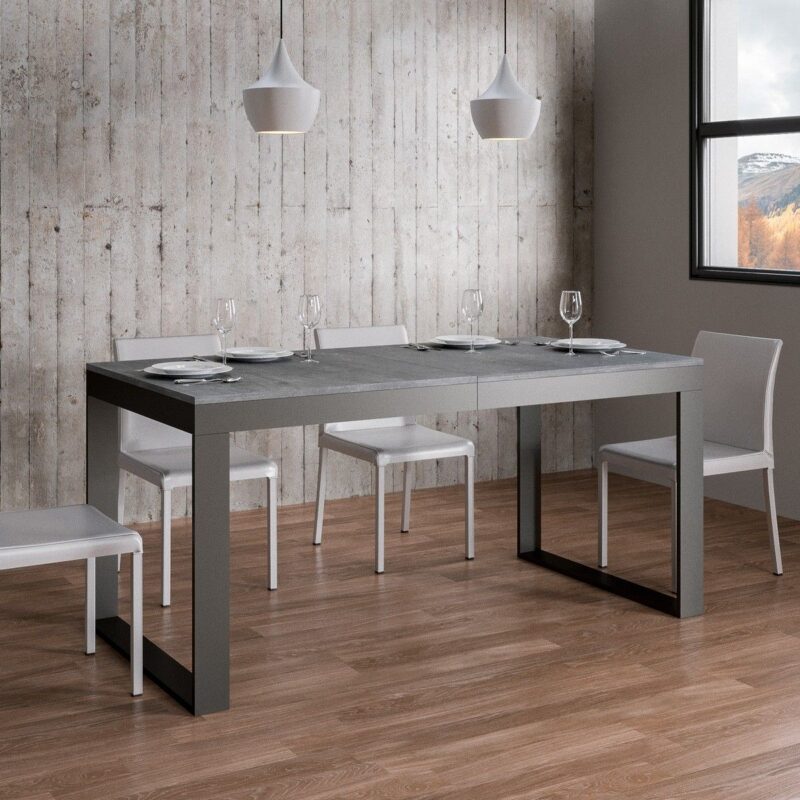 Tavolo allungabile 180/440x90 cm Tecno Evolution cemento telaio e gambe antracite - immagine 3