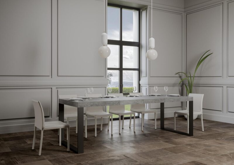 Tavolo allungabile 180/284x90 cm Tecno Premium cemento gambe antracite - immagine 3