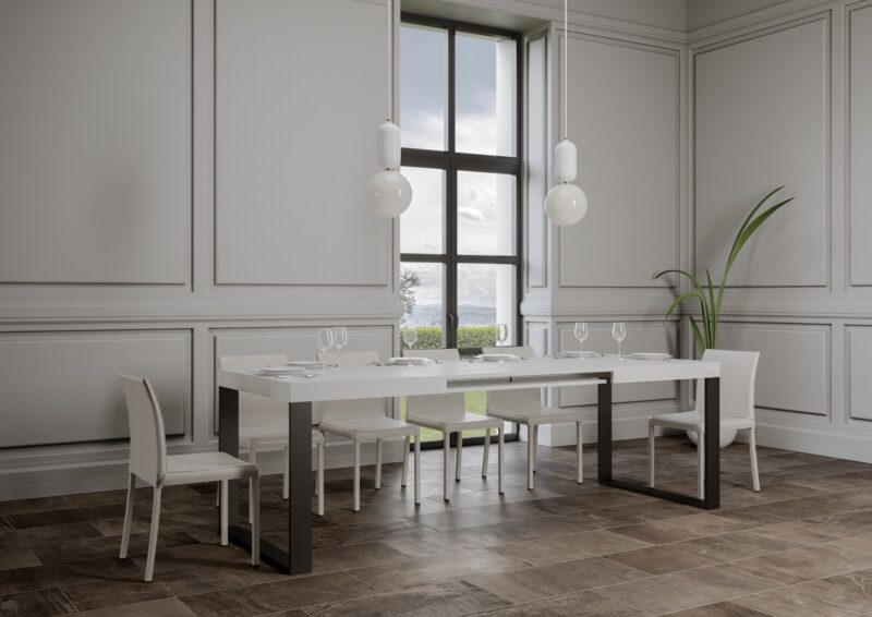 Tavolo allungabile 120/224x90 cm Tecno bianco frassino gambe antracite - immagine 3
