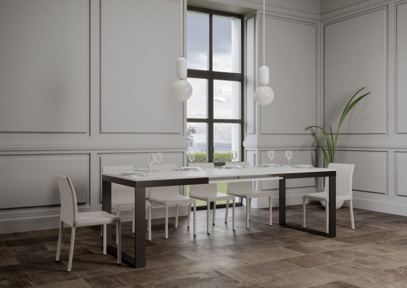 Tavolo allungabile 180/284x90 cm Tecno Evolution bianco frassino telaio e gambe antracite - immagine 3