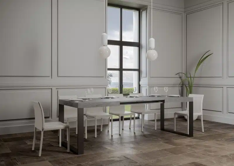 Tavolo allungabile 180/440x90 cm Tecno cemento gambe antracite - foto 3