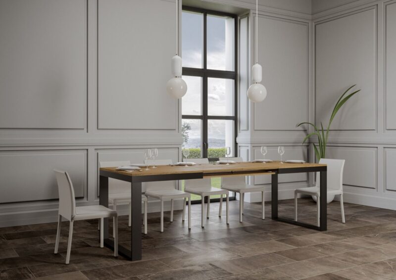 Tavolo allungabile 180/284x90 cm Tecno Evolution quercia natura telaio e gambe antracite - immagine 3