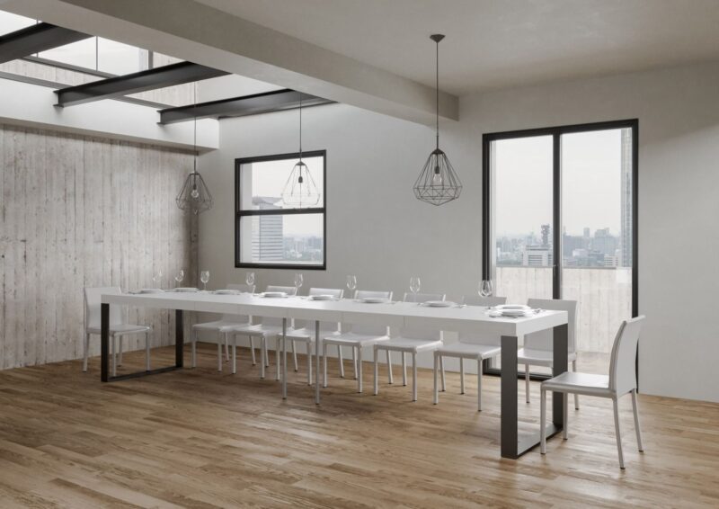 Tavolo allungabile 200/460x90 cm Tecno Premium bianco frassino gambe antracite - immagine 4