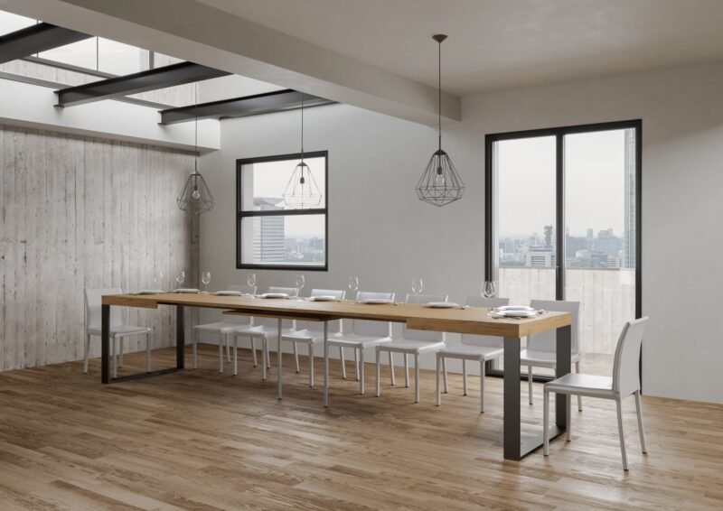 Tavolo allungabile 160/420x90 cm Tecno quercia natura gambe antracite - immagine 4