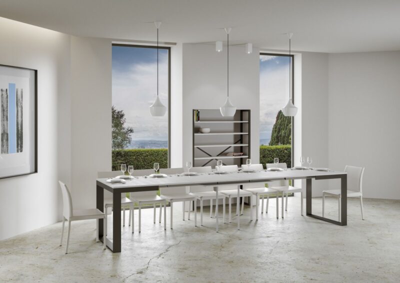 Tavolo allungabile 120/380x90 cm Tecno Evolution bianco frassino telaio e gambe antracite - immagine 3