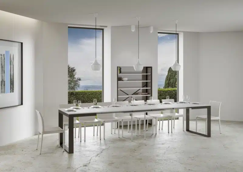 Tavolo allungabile 120/380x90 cm Tecno Evolution bianco frassino telaio e gambe antracite - foto 3
